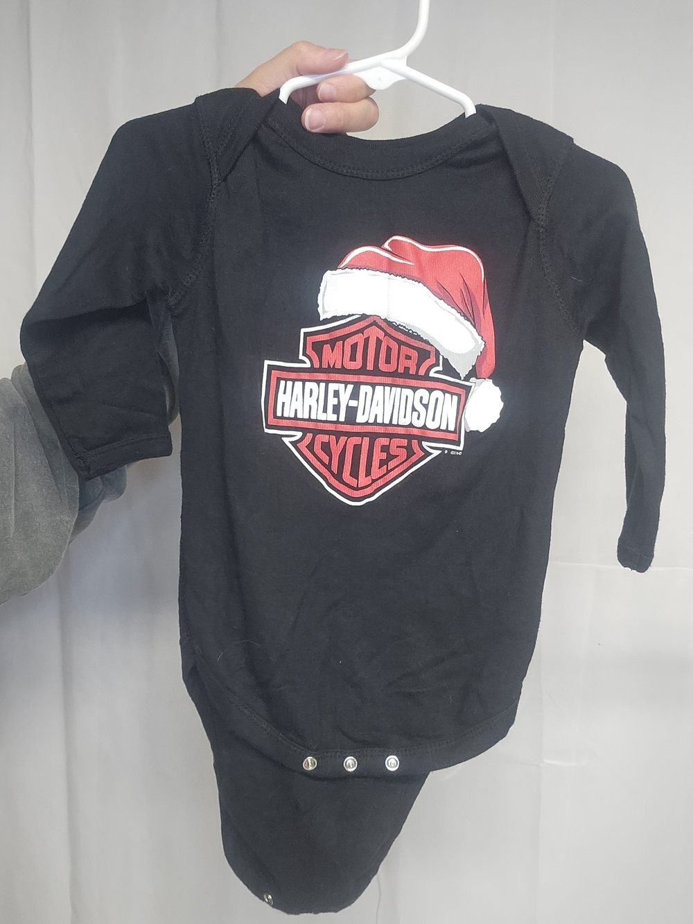 Harley-Davidson Black Baby Onesie with Red and White Santa Logo